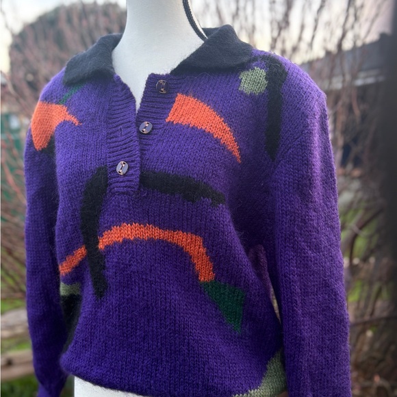 Vintage Lei Condotti Abstract Mohair Blend Sweater | Purple | M/L - Picture 5 of 7